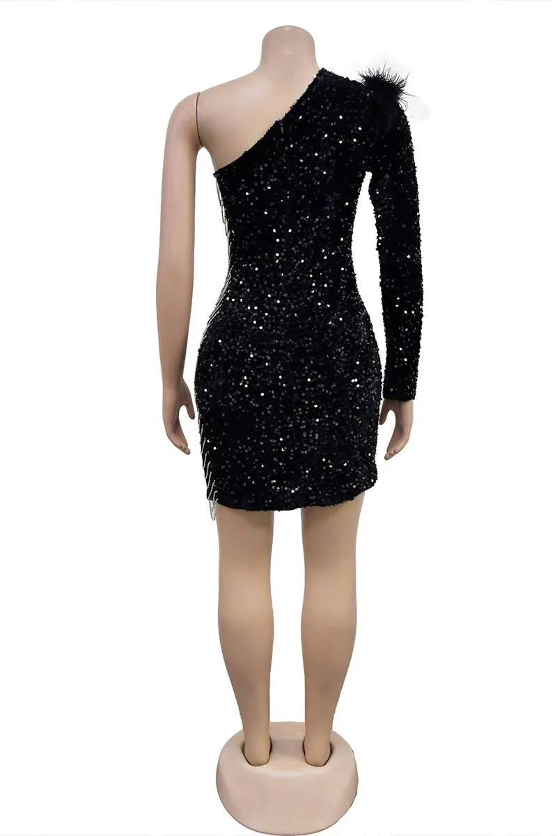 BH670 Sequin One-Shoulder Mini Dress