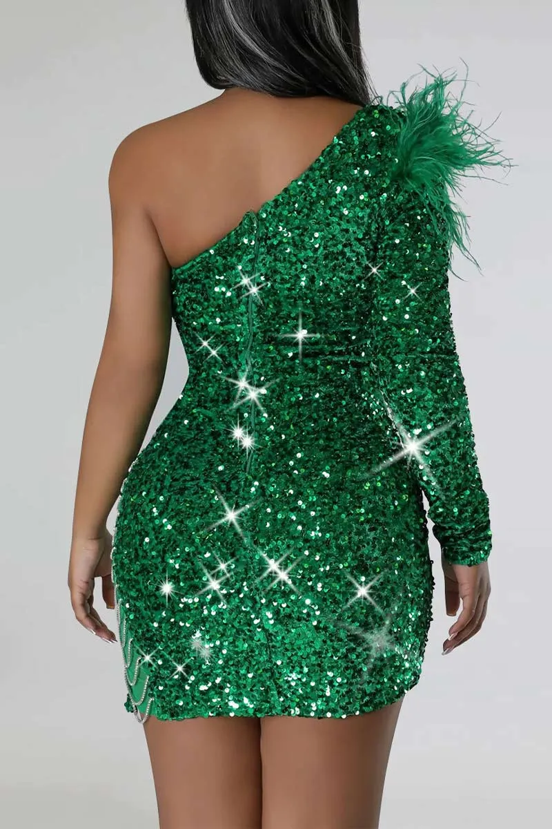 BH670 Sequin One-Shoulder Mini Dress