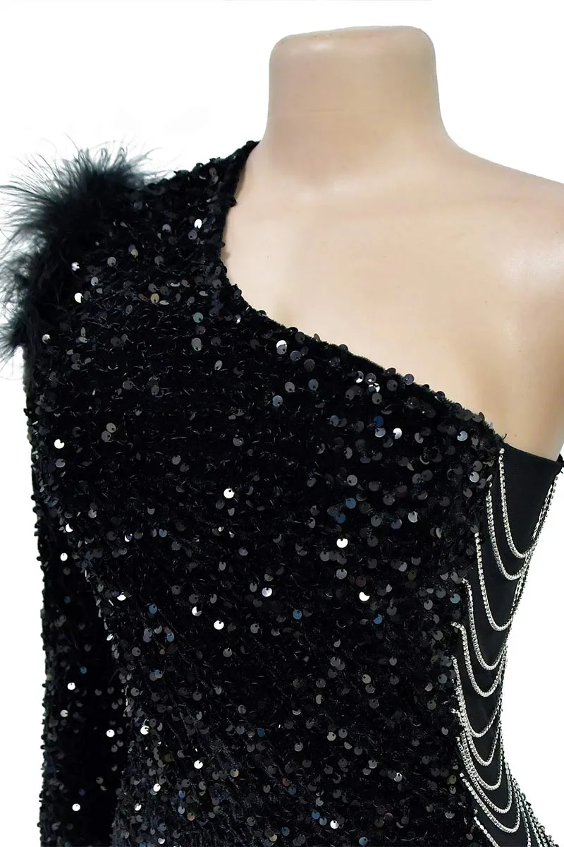 BH670 Sequin One-Shoulder Mini Dress