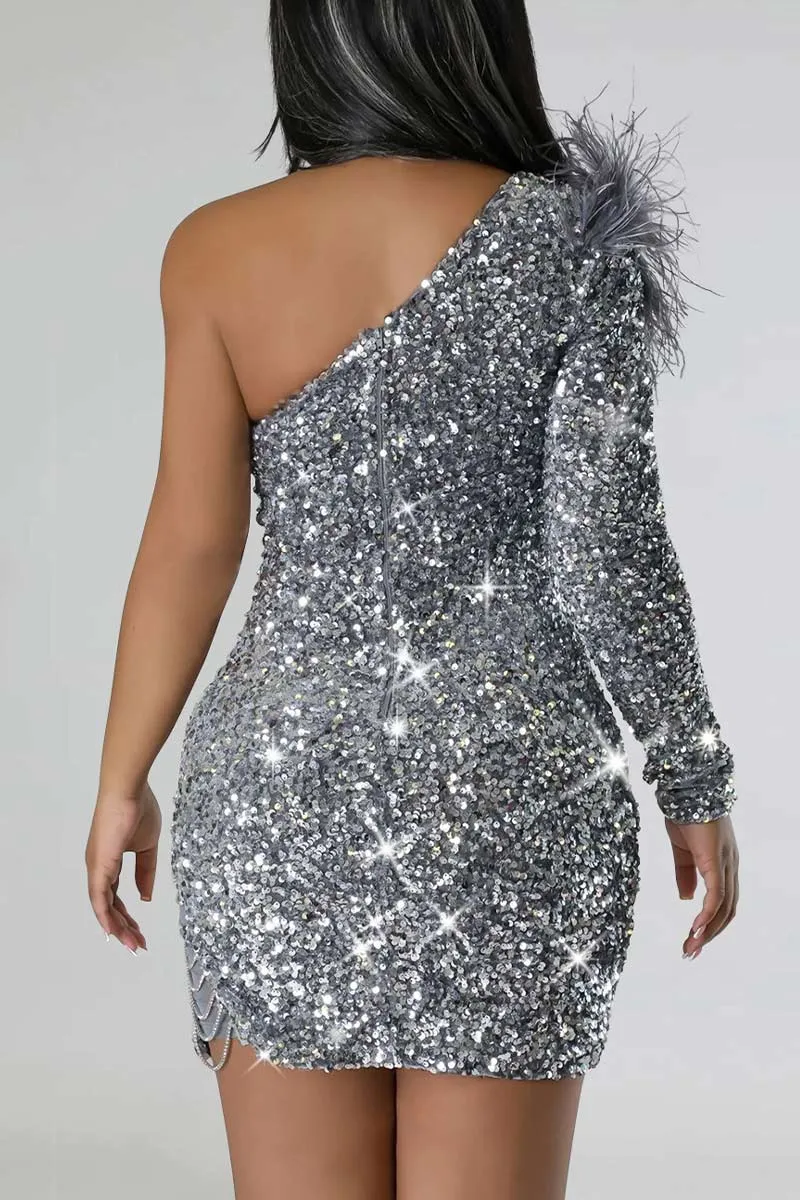 BH670 Sequin One-Shoulder Mini Dress