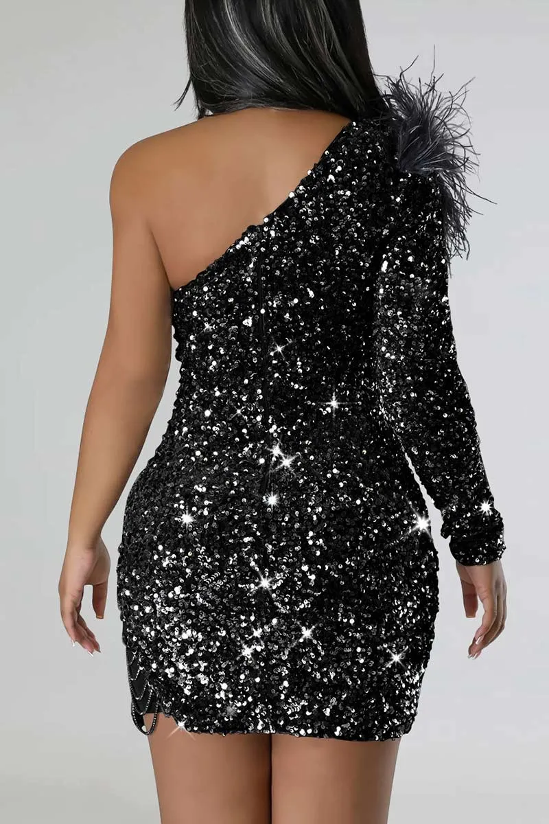 BH670 Sequin One-Shoulder Mini Dress