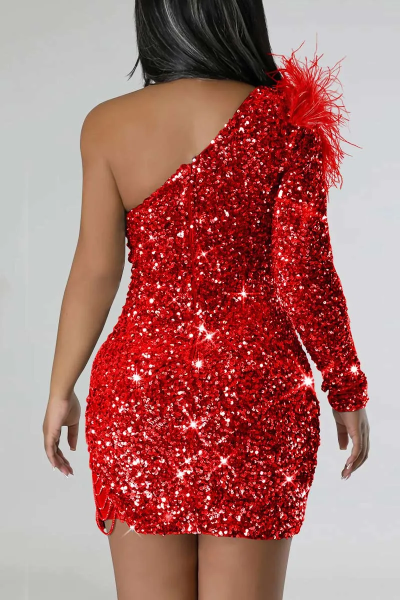 BH670 Sequin One-Shoulder Mini Dress