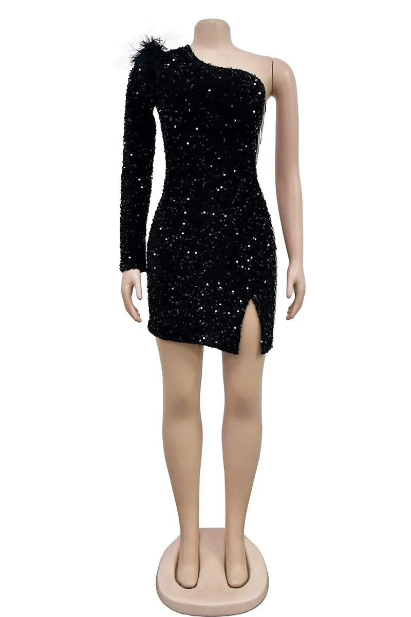 BH670 Sequin One-Shoulder Mini Dress