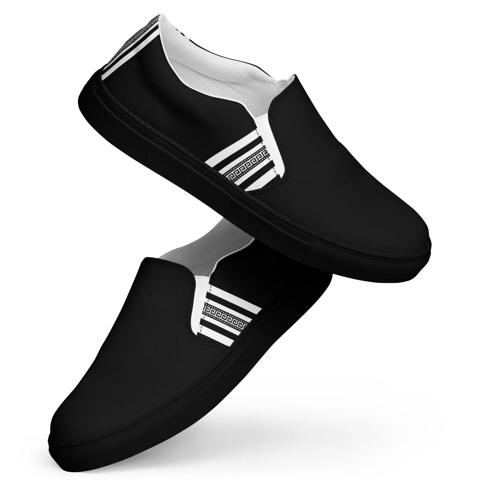 Black White Greek Key Women’s slip-on canvas shoes