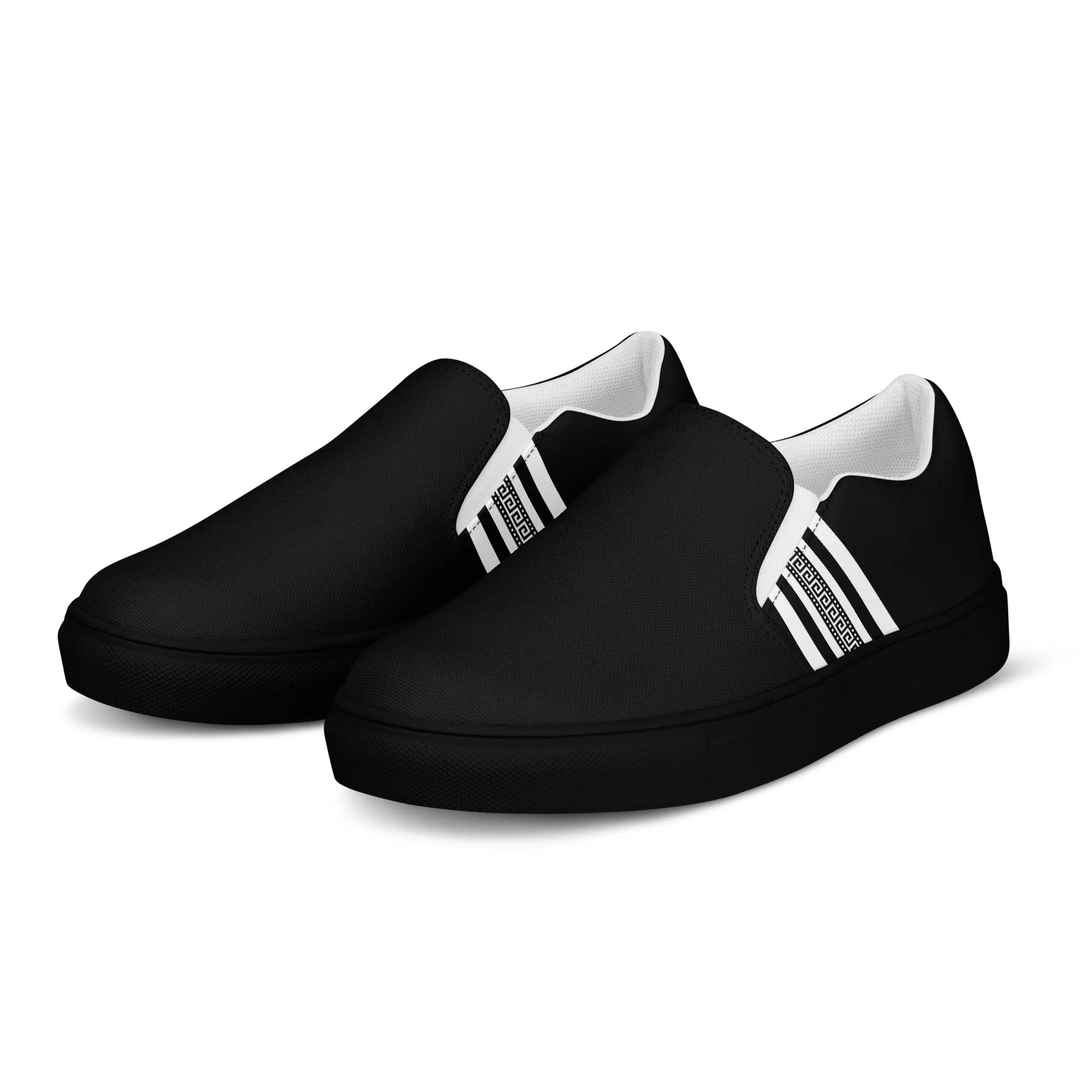 Black White Greek Key Women’s slip-on canvas shoes