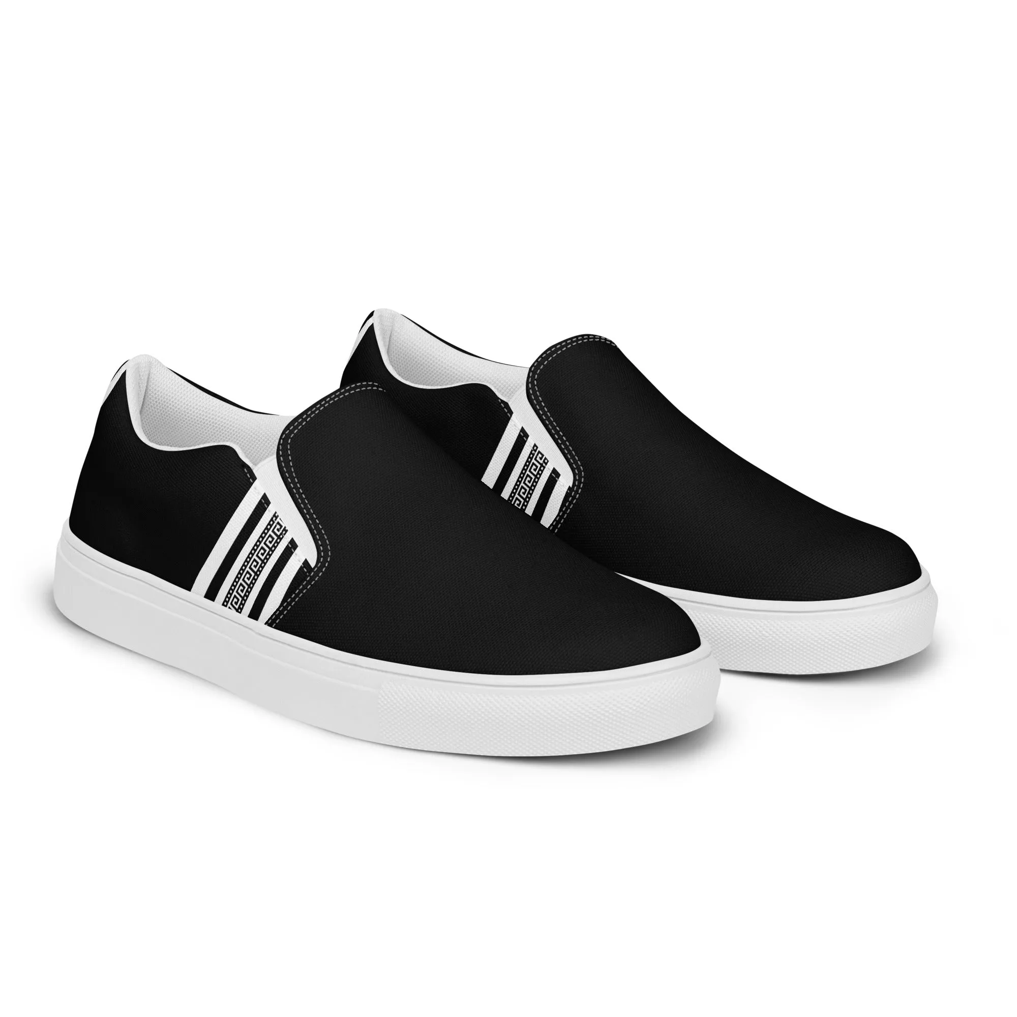 Black White Greek Key Women’s slip-on canvas shoes