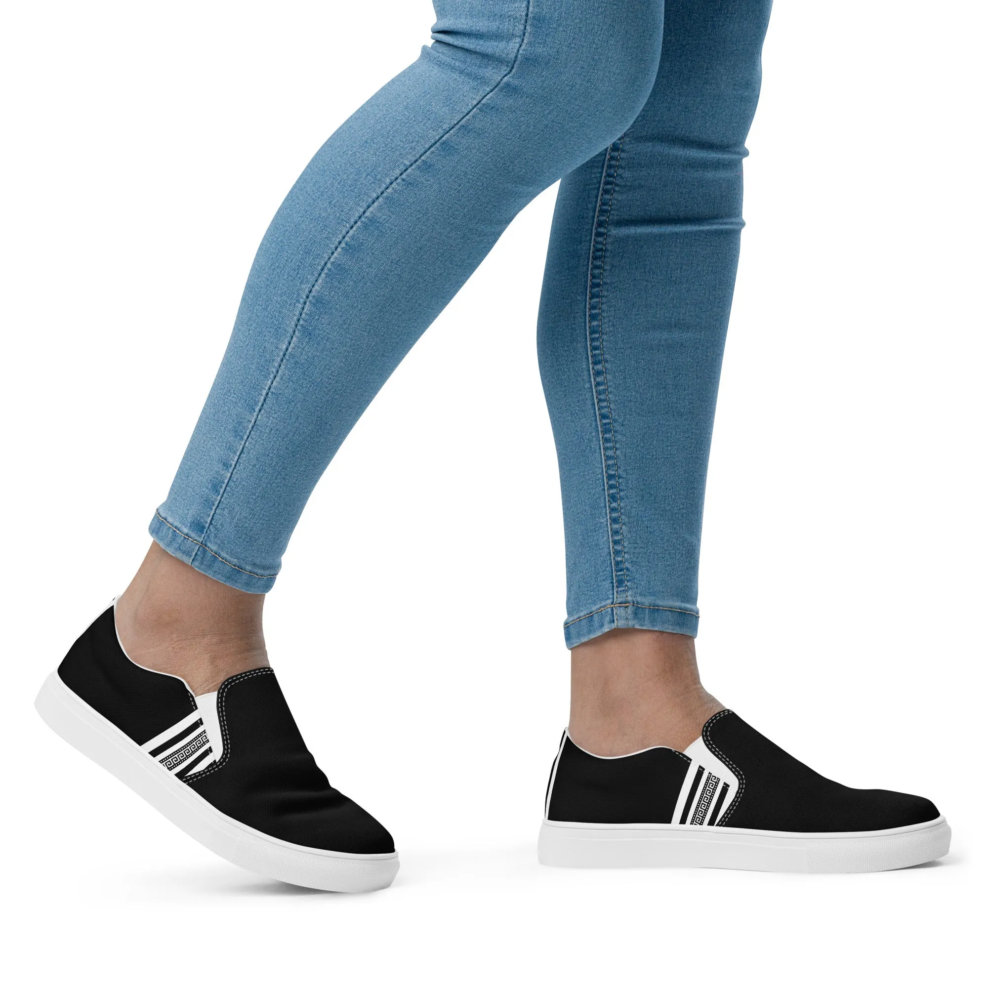 Black White Greek Key Women’s slip-on canvas shoes