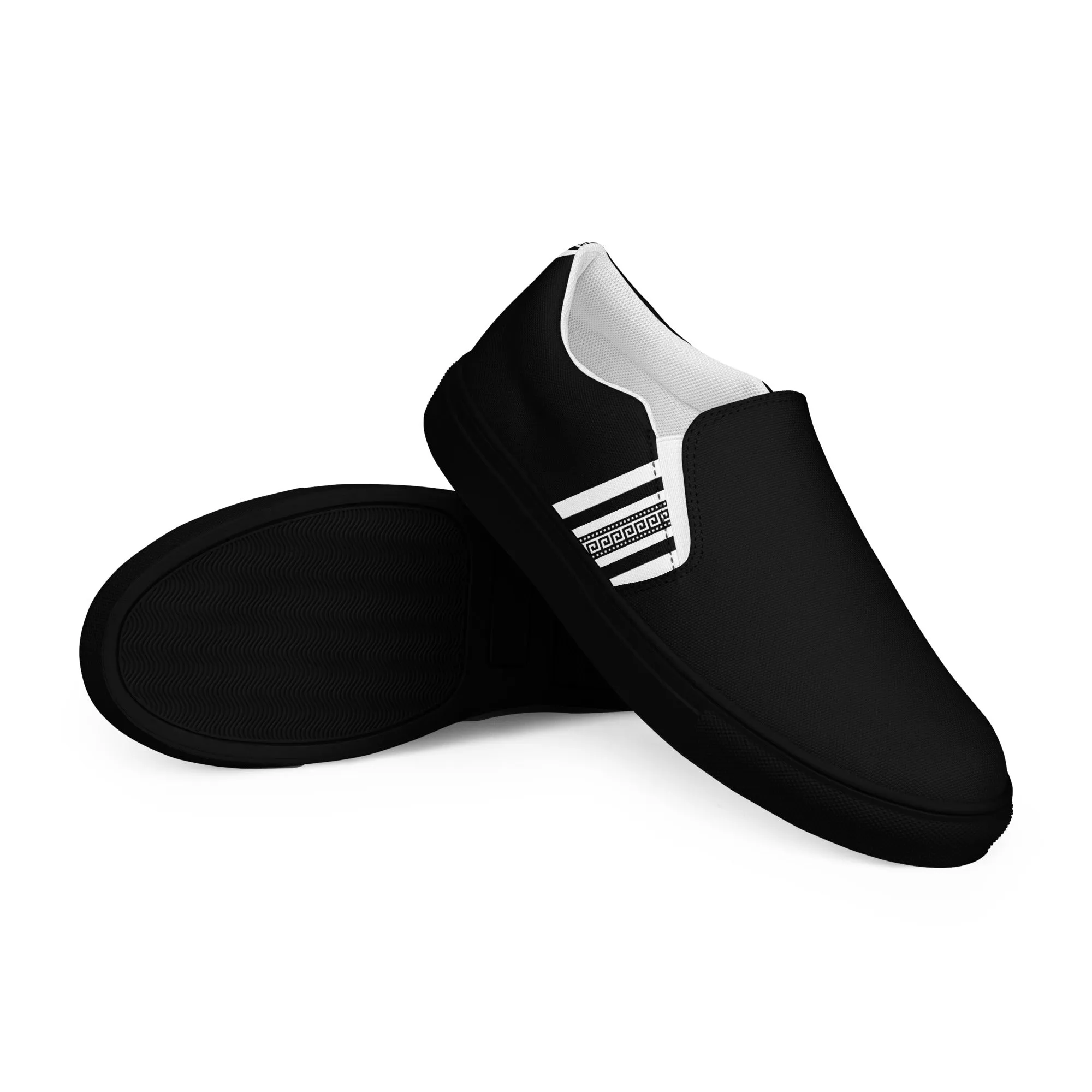Black White Greek Key Women’s slip-on canvas shoes