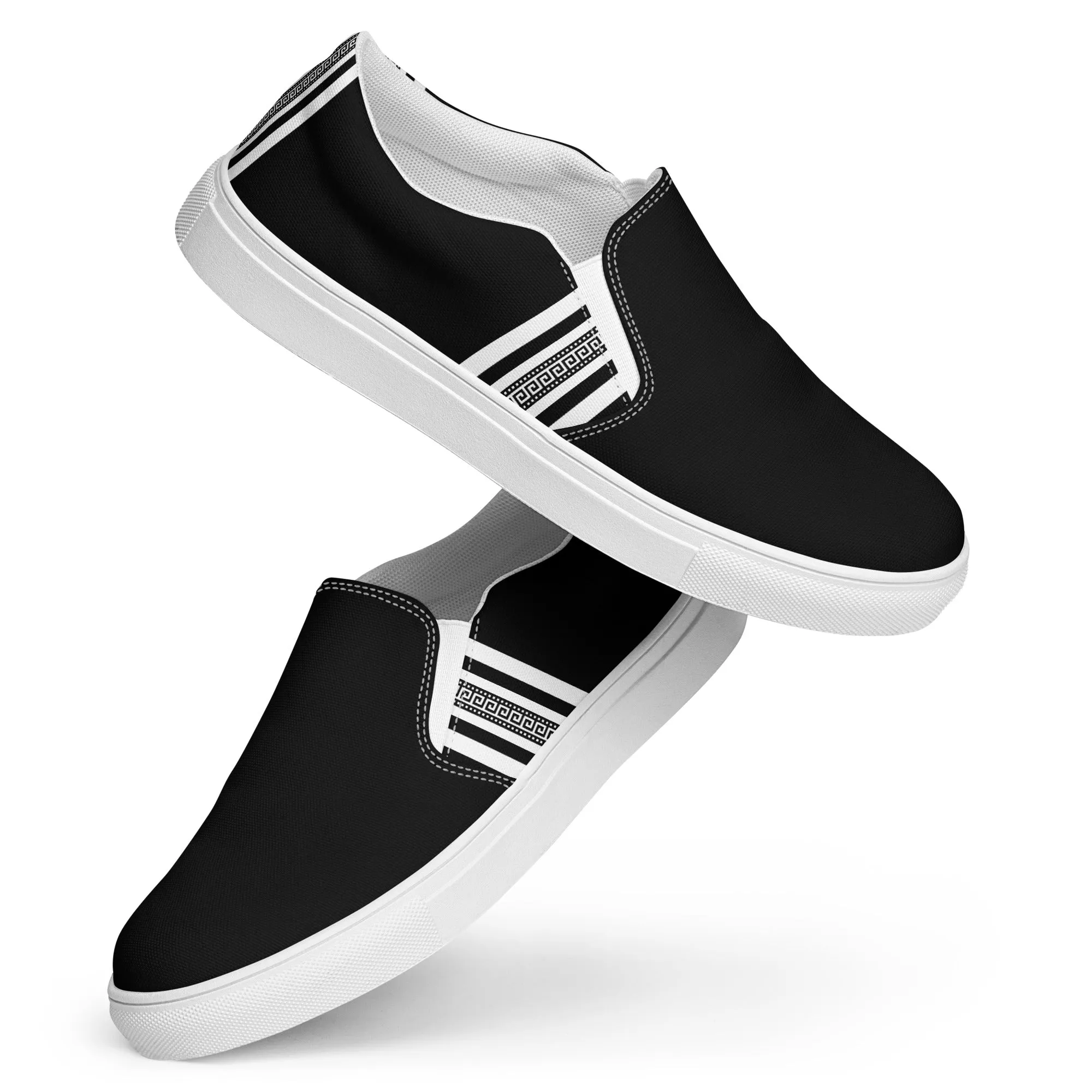 Black White Greek Key Women’s slip-on canvas shoes