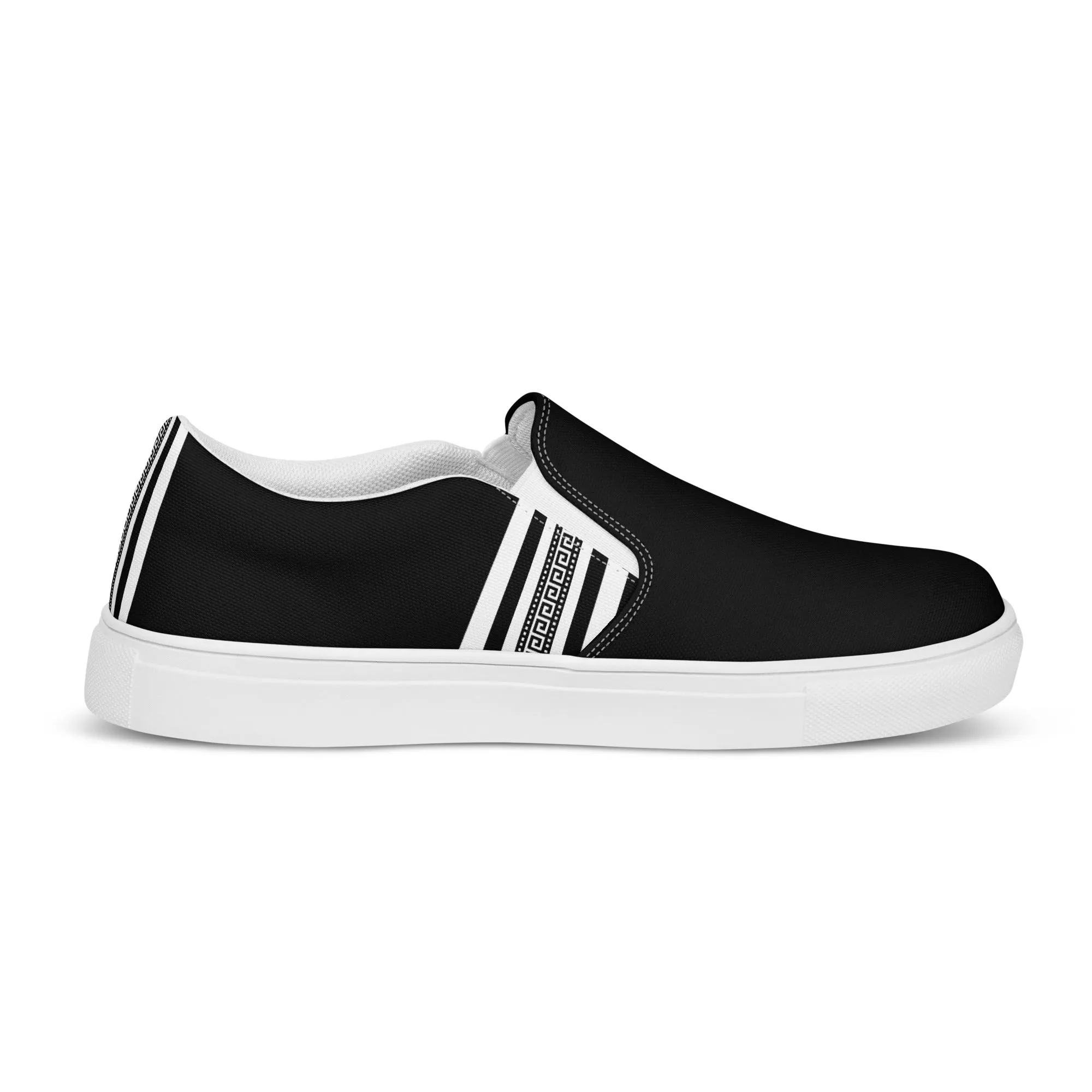 Black White Greek Key Women’s slip-on canvas shoes