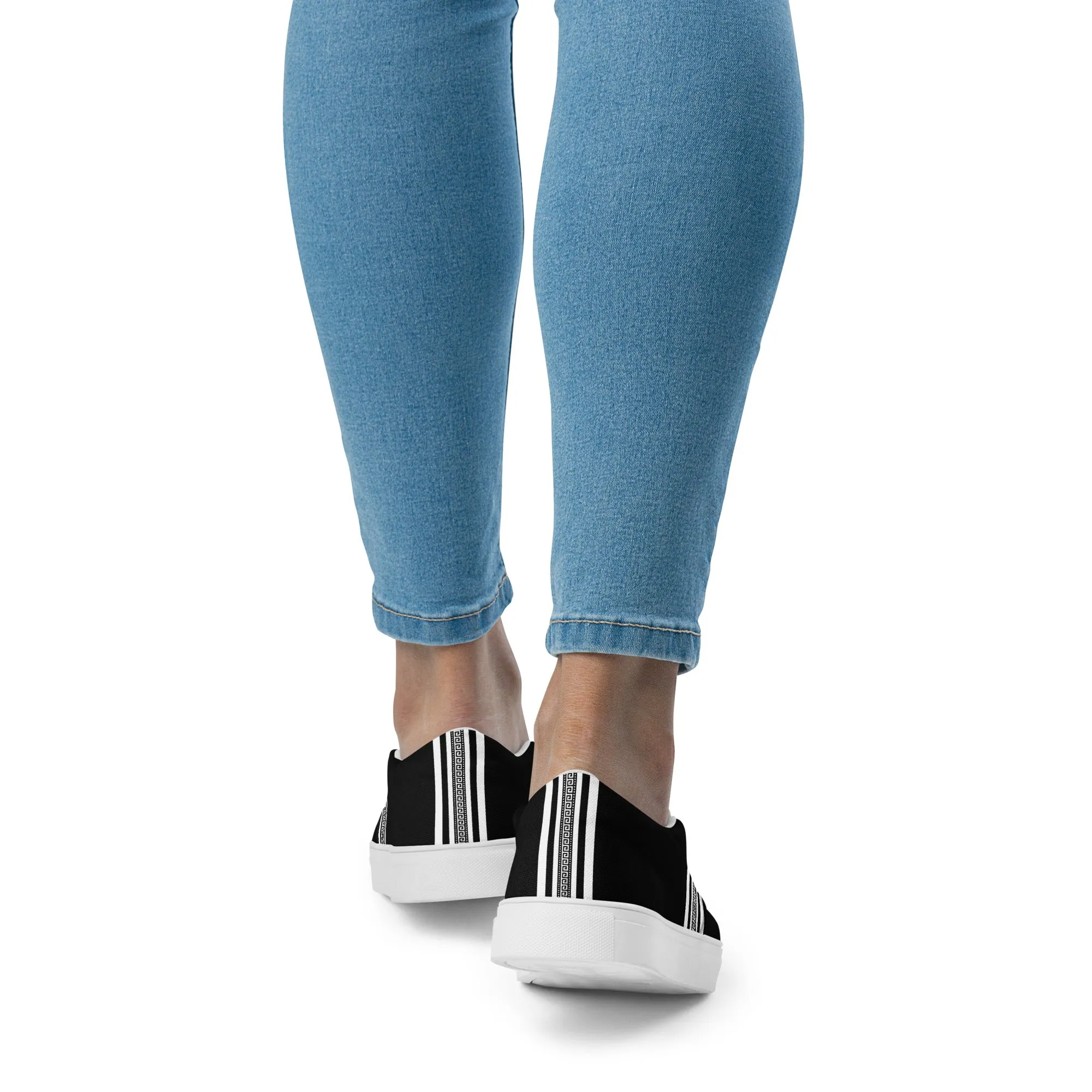 Black White Greek Key Women’s slip-on canvas shoes