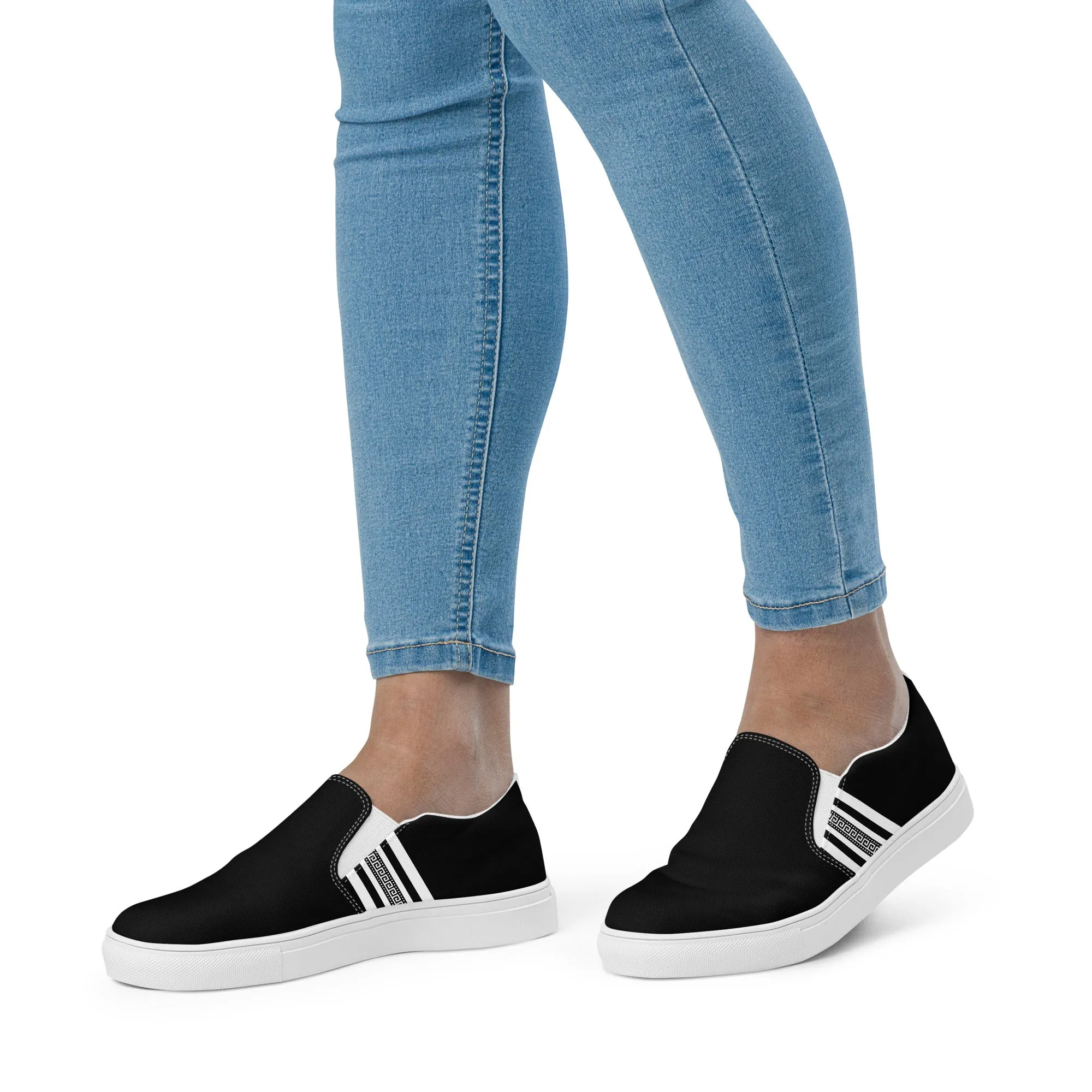 Black White Greek Key Women’s slip-on canvas shoes