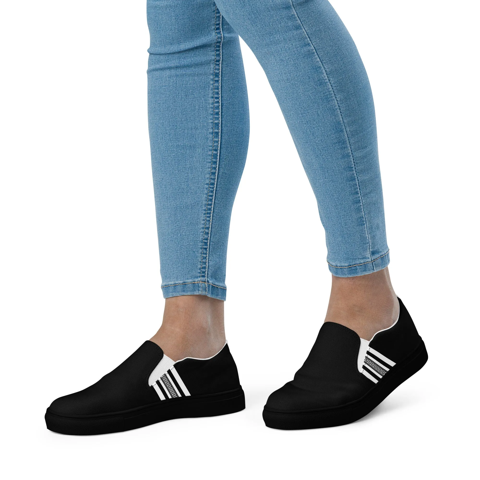 Black White Greek Key Women’s slip-on canvas shoes