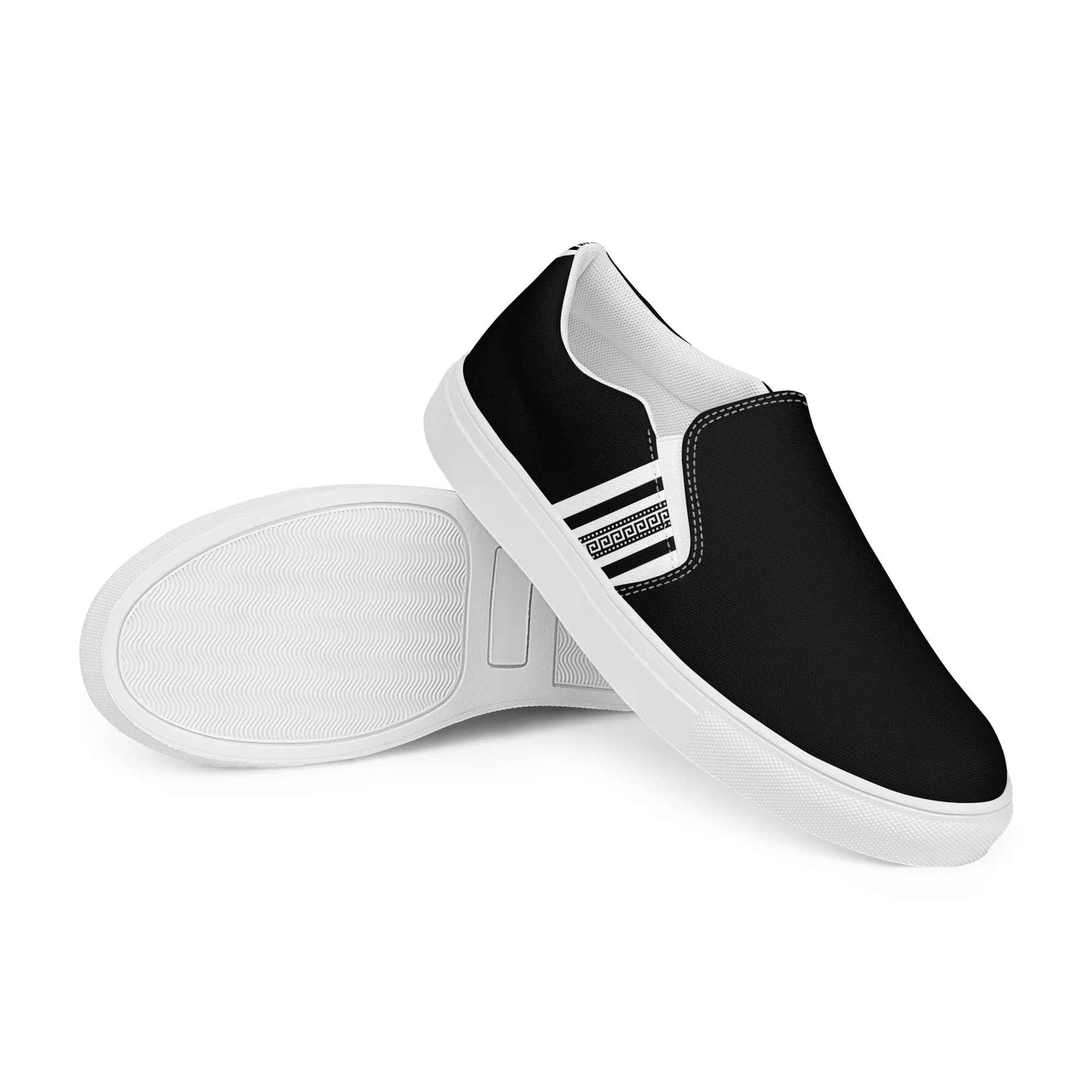 Black White Greek Key Women’s slip-on canvas shoes