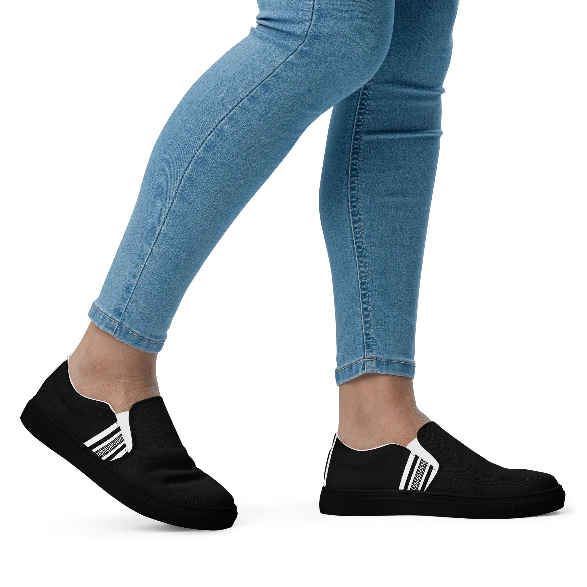 Black White Greek Key Women’s slip-on canvas shoes