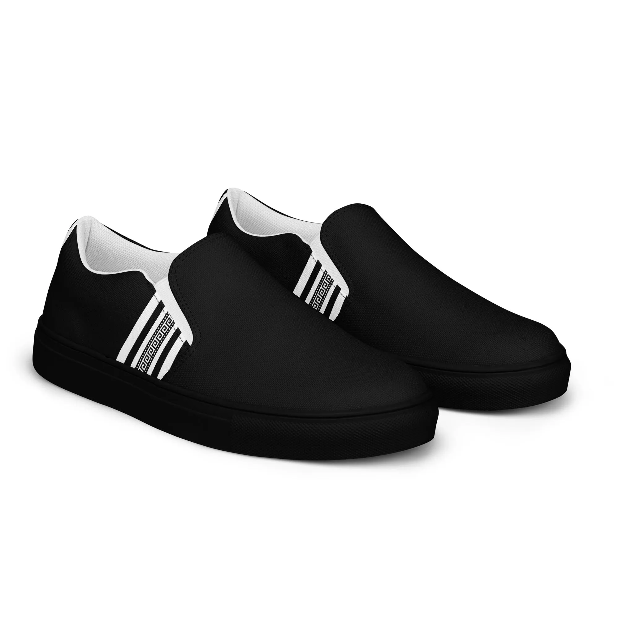Black White Greek Key Women’s slip-on canvas shoes