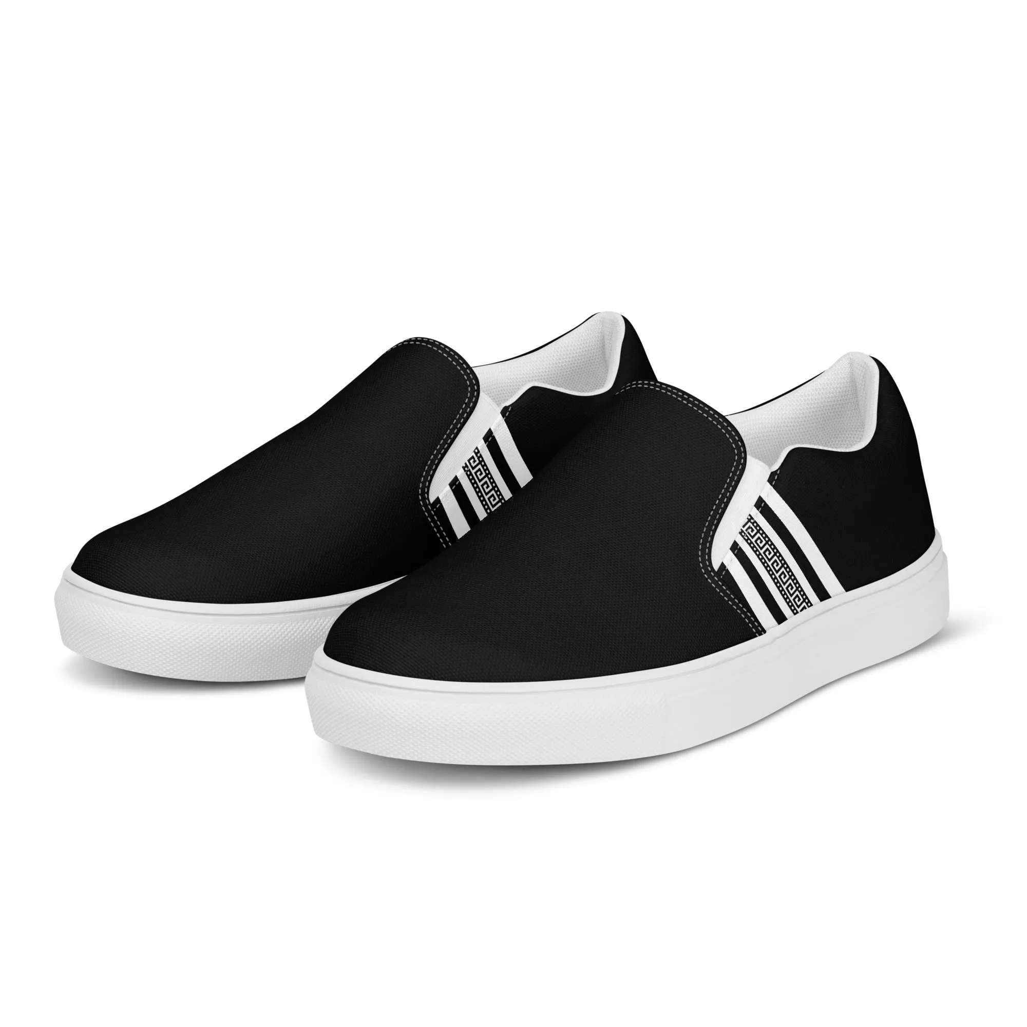 Black White Greek Key Women’s slip-on canvas shoes