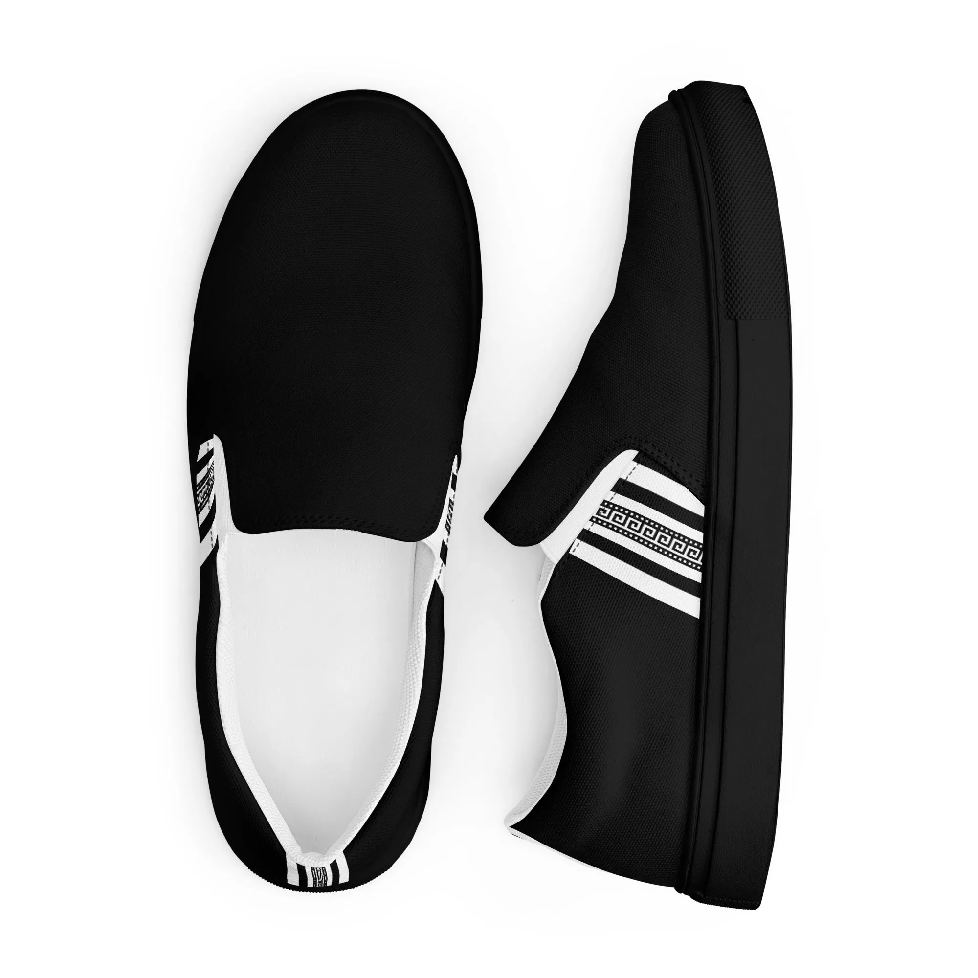 Black White Greek Key Women’s slip-on canvas shoes