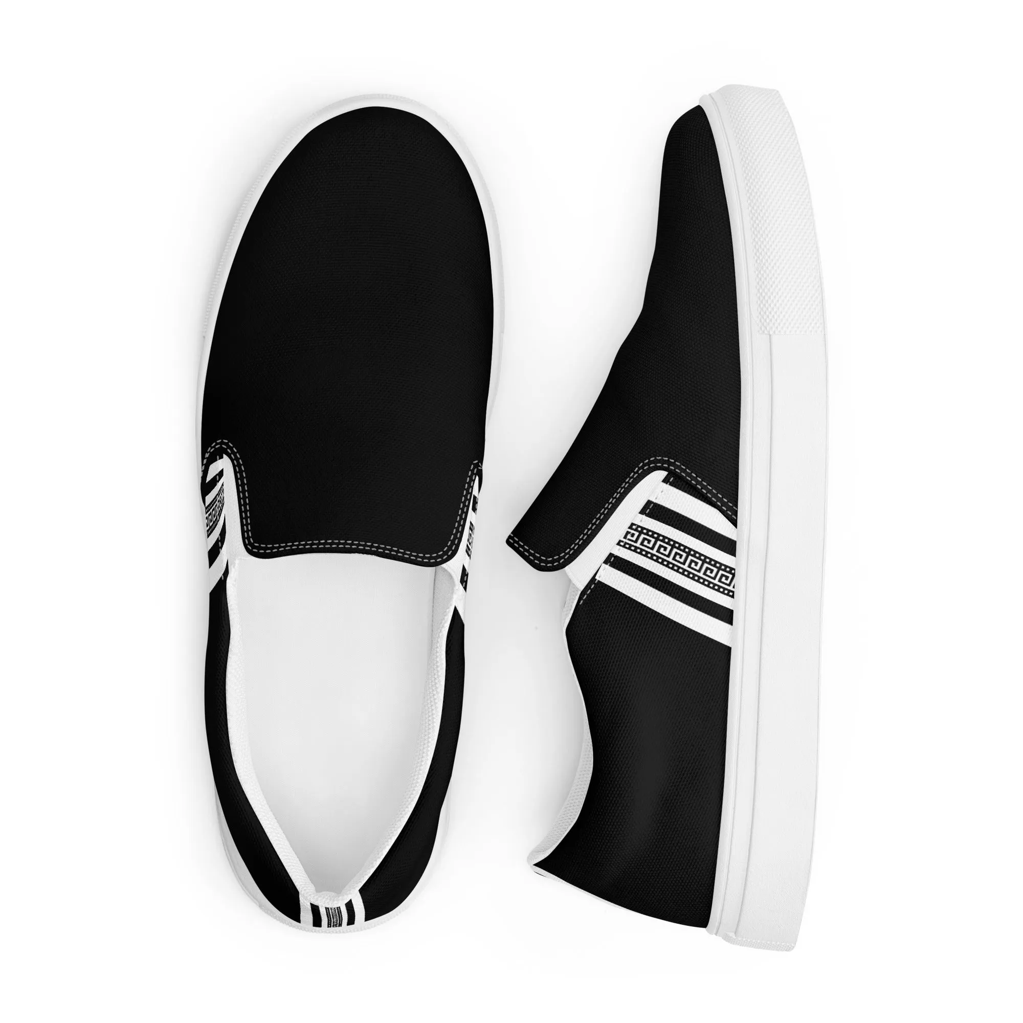 Black White Greek Key Women’s slip-on canvas shoes