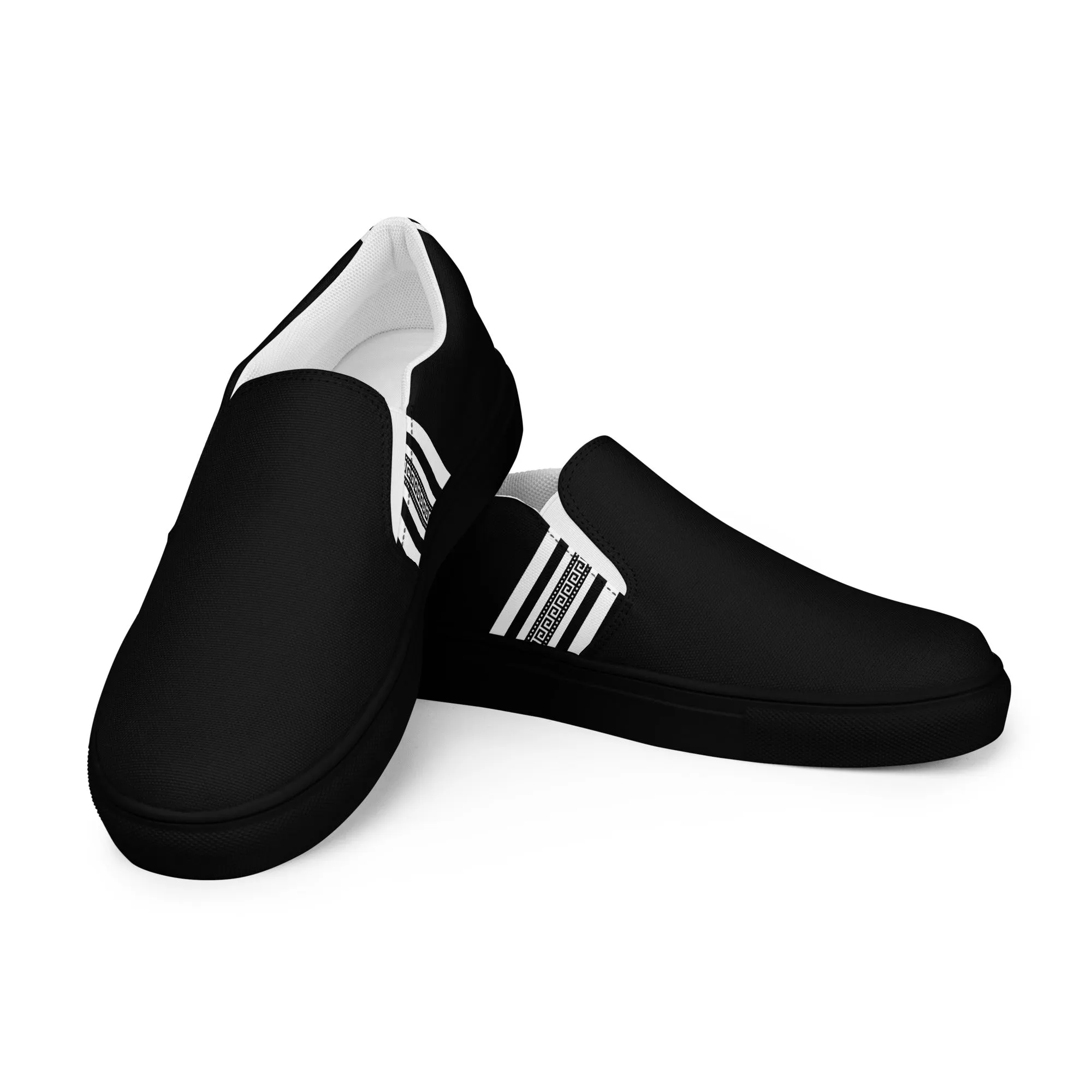 Black White Greek Key Women’s slip-on canvas shoes
