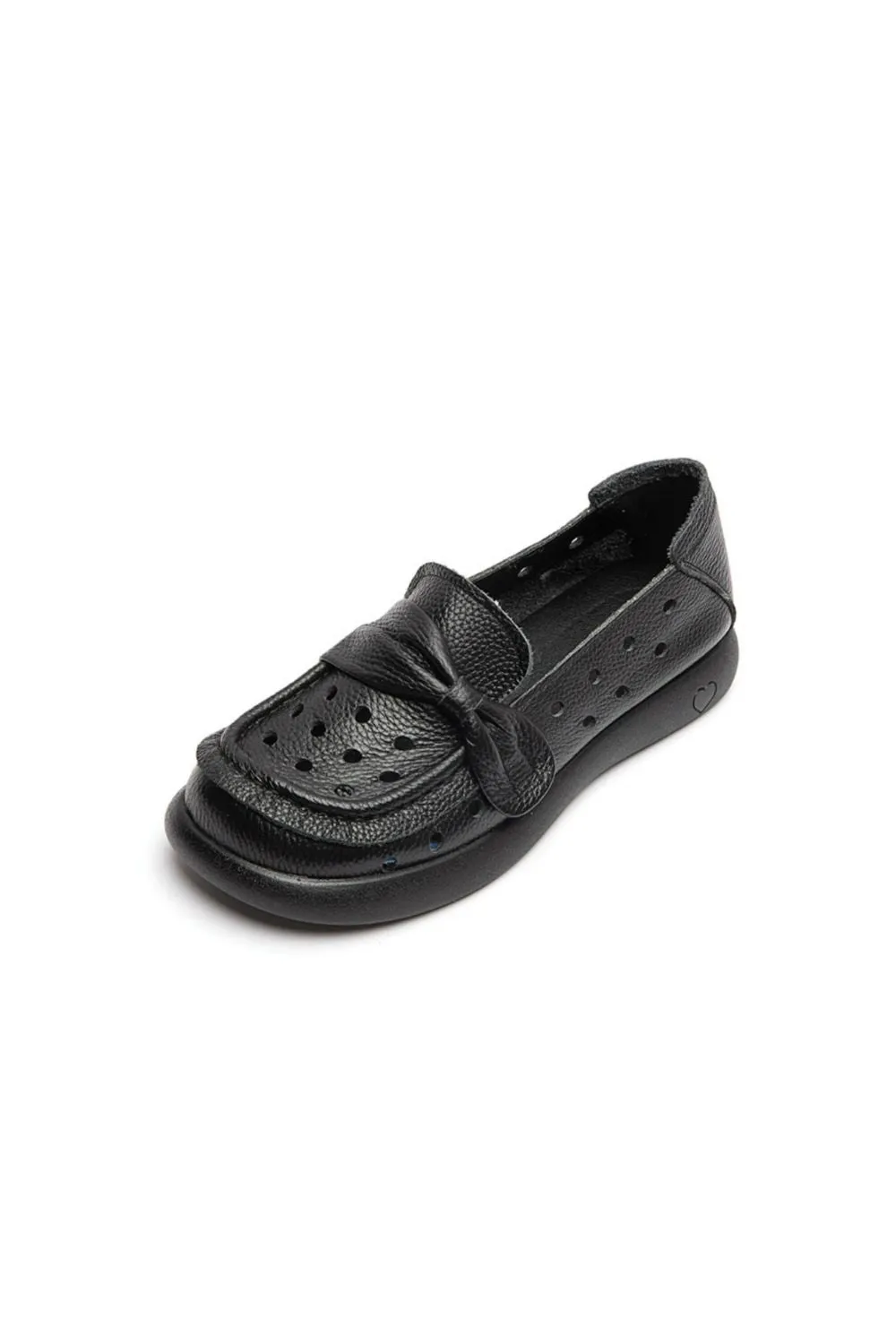 Bow Eyelet Round Toe Flat Loafers
