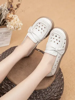 Bow Eyelet Round Toe Flat Loafers