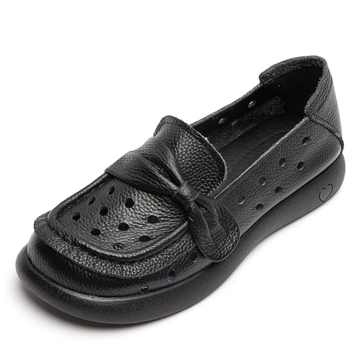 Bow Eyelet Round Toe Flat Loafers