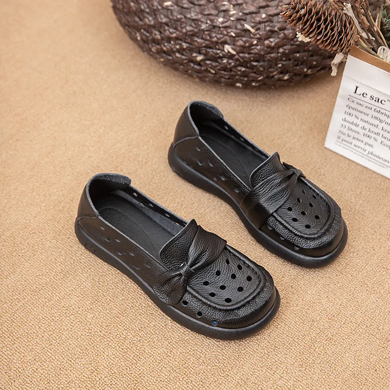 Bow Eyelet Round Toe Flat Loafers