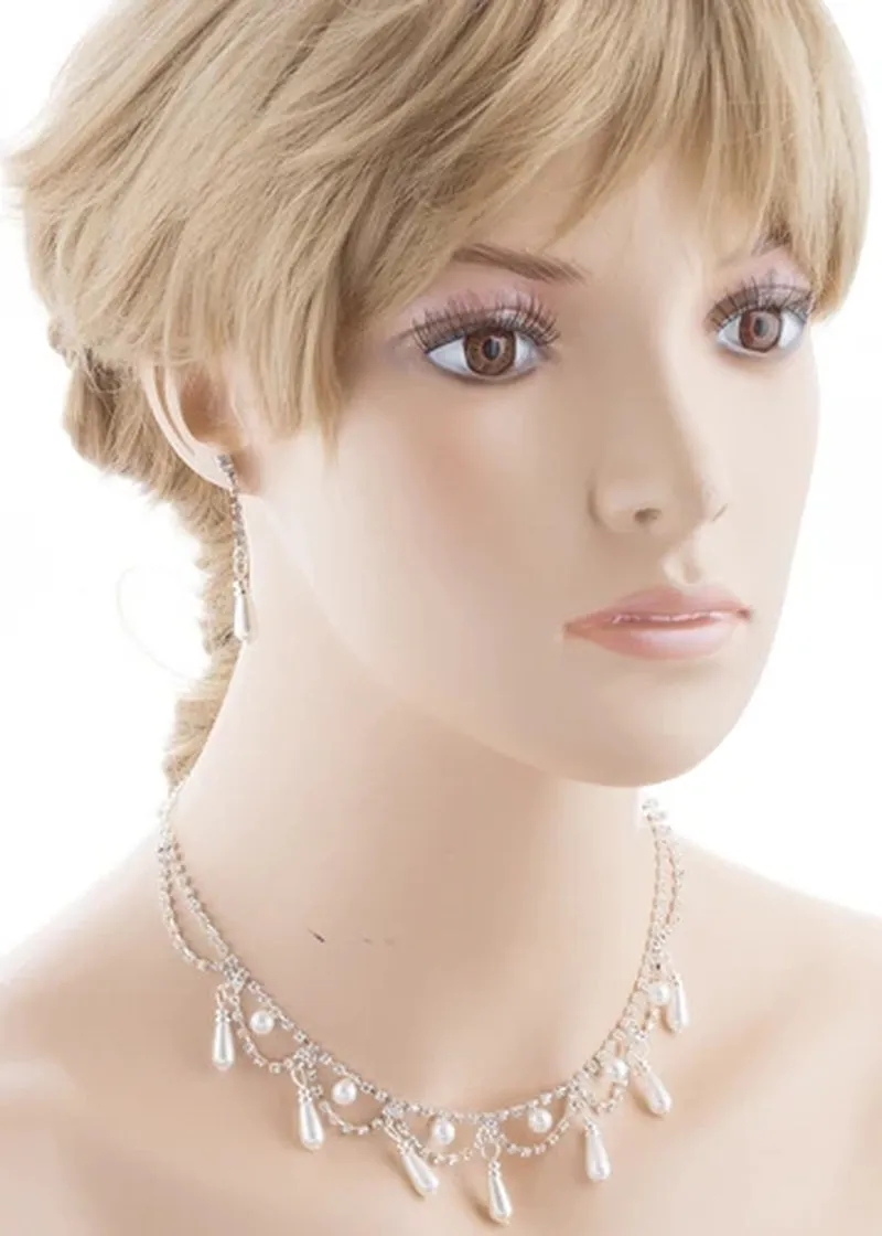 Bridal Wedding Jewelry Set Crystal Rhinestone Pearl DG