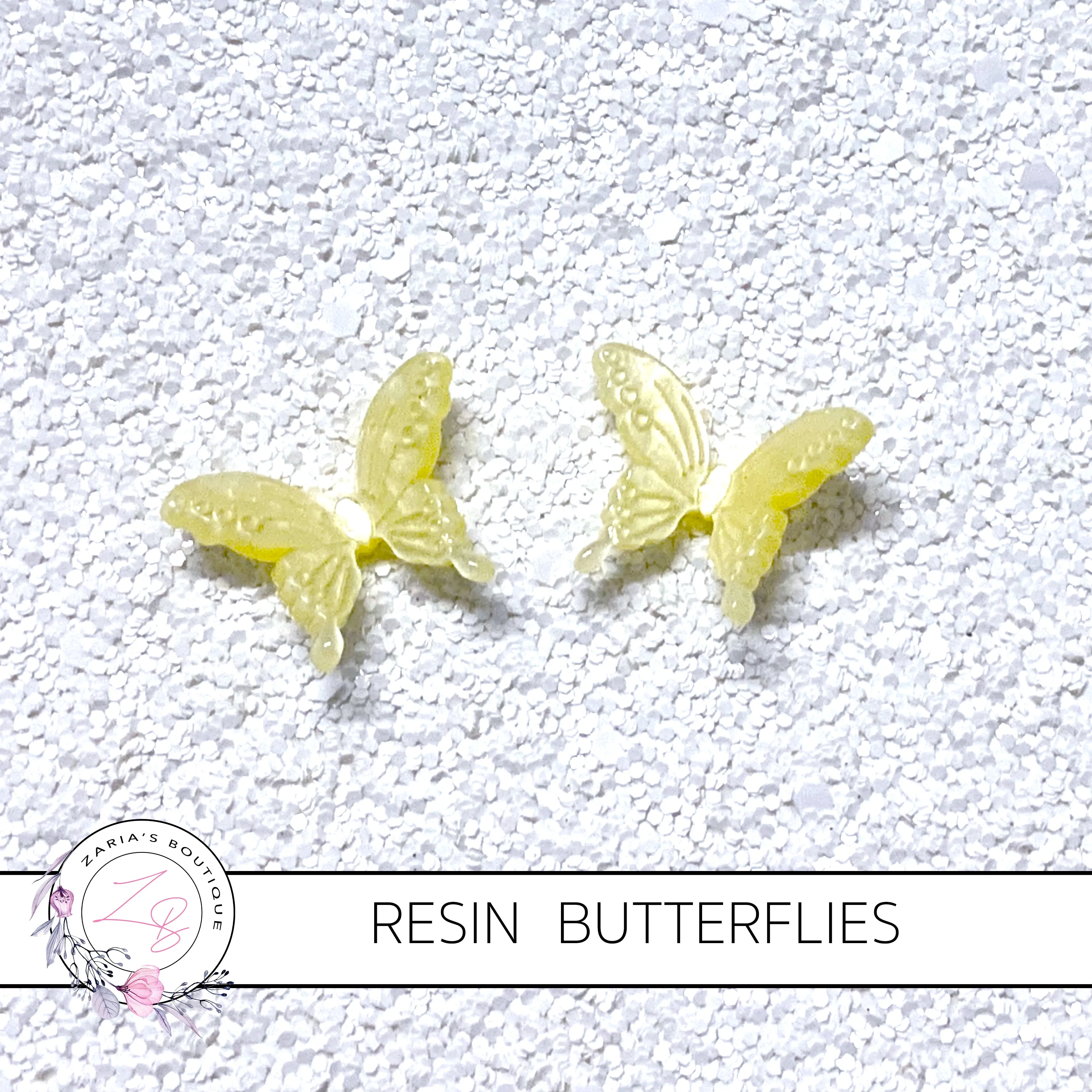 Butterflies ~ Yellow ~ Resin Embellishments ~ 2 pieces
