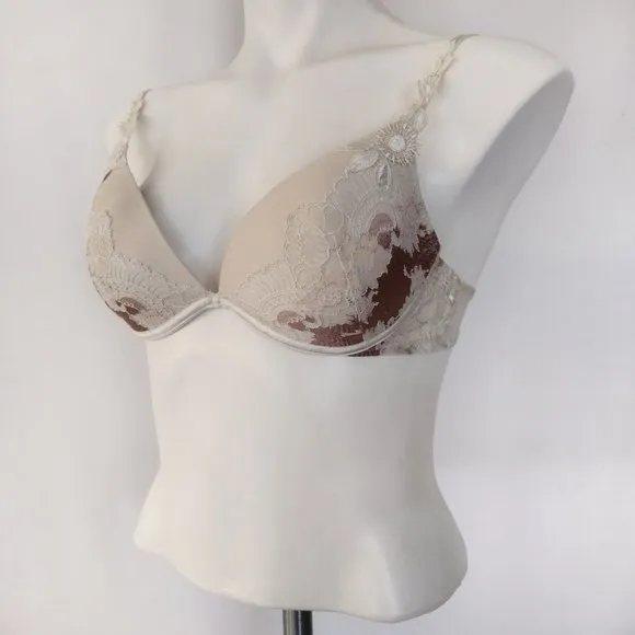 Chantelle White Plunge Underwire Lined Bra 34C