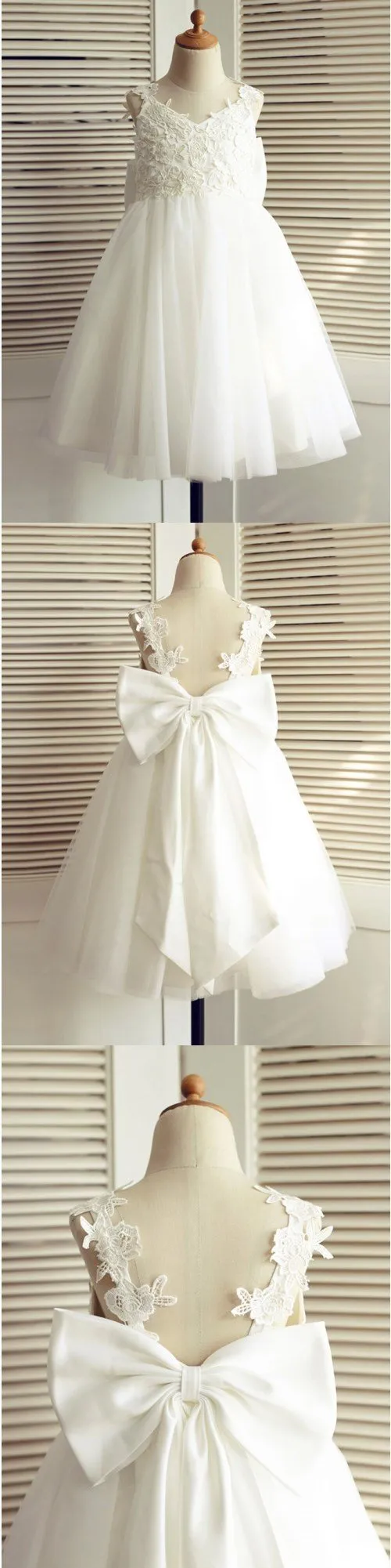 Cheap A-Line V-Neck Backless White Flower Girl Dress , FG110