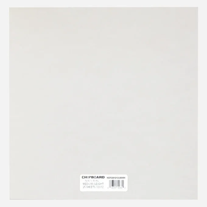 Chipboard, .057 White - 12" x 12" (25 Pack)