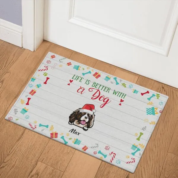 Christmas Life Is Better With Dog Personalized Doormat - Dogs and Names can be customized