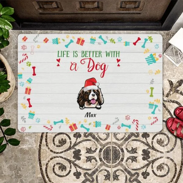 Christmas Life Is Better With Dog Personalized Doormat - Dogs and Names can be customized