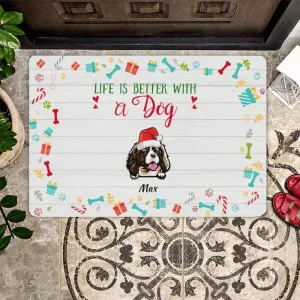 Christmas Life Is Better With Dog Personalized Doormat - Dogs and Names can be customized