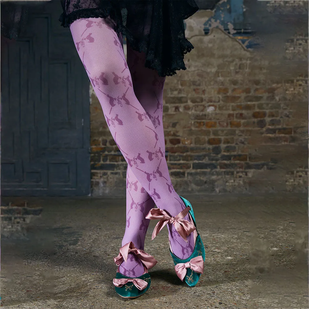 Clotilde Velvet Embroidered Flats with Silk Bow and Straps