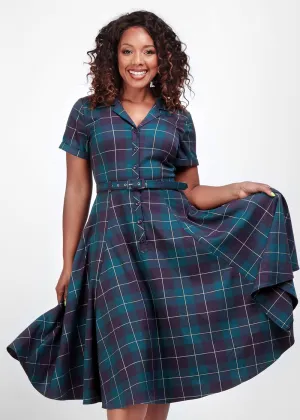 Collectif Caterina Mermaid Check 50's Swing Dress Teal