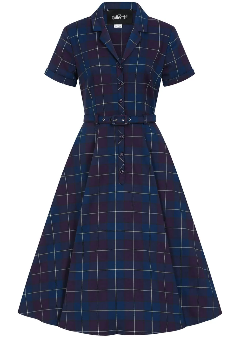 Collectif Caterina Mermaid Check 50's Swing Dress Teal