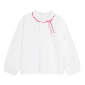 Contrast Trim Keller Blouse -- Ivory w/ Pink
