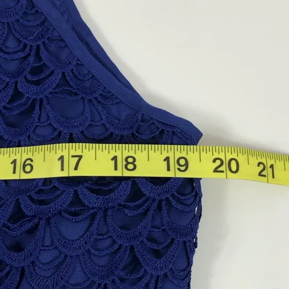Cremieux Blue Lace Overlay Sleeveless Dress 12