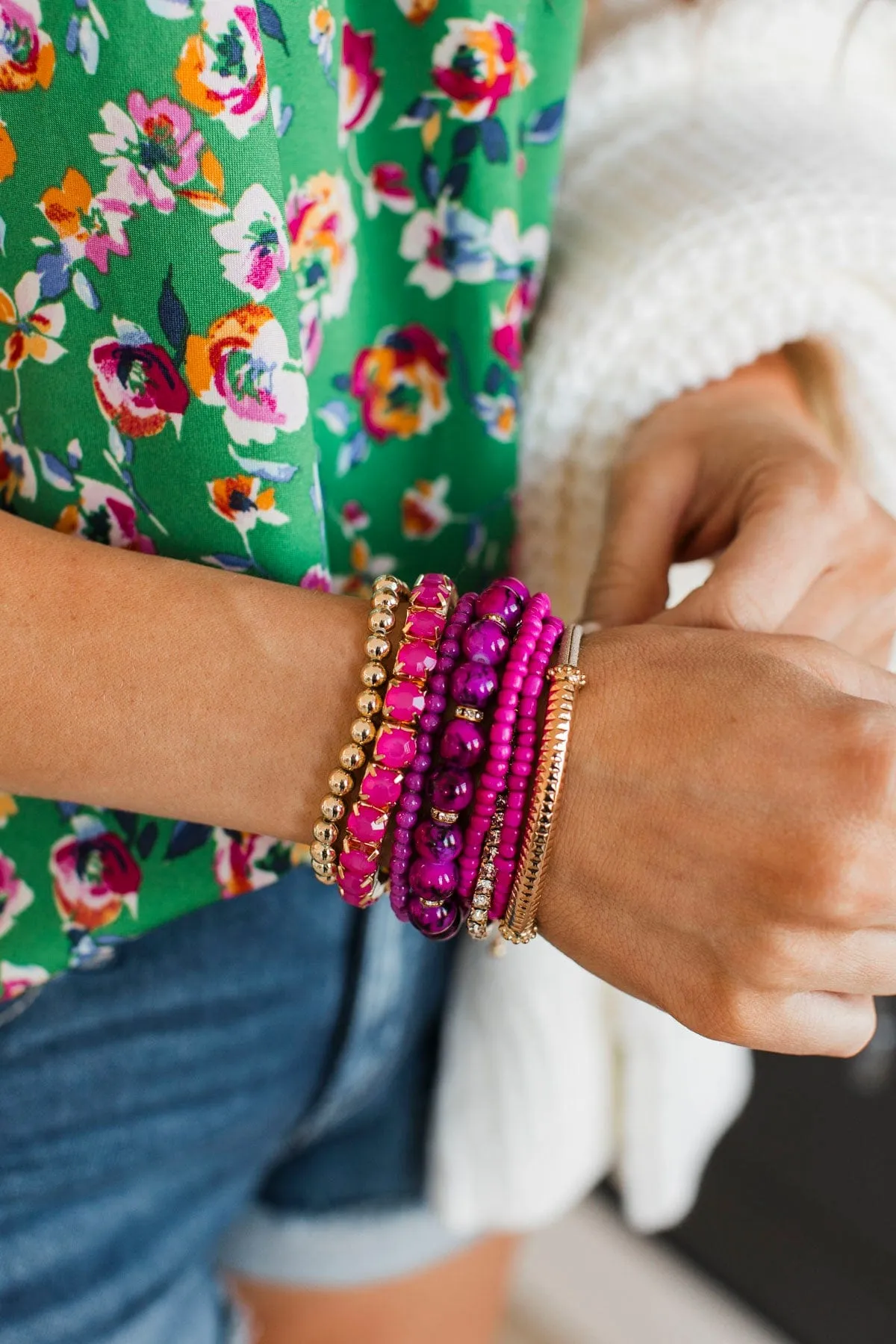 Crushing On You Stackable Bracelet Set- Fuchsia