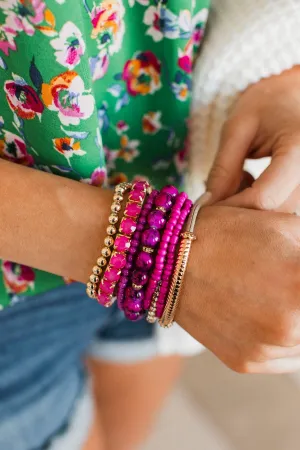 Crushing On You Stackable Bracelet Set- Fuchsia