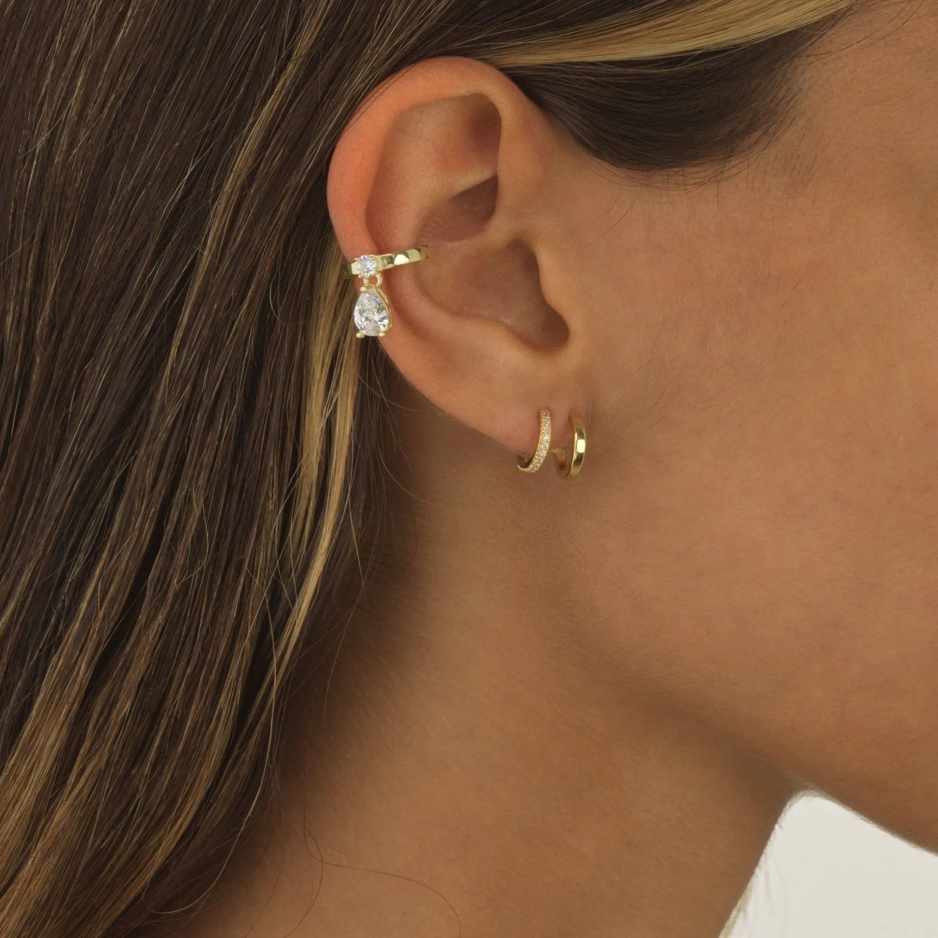 Double Row Solid / Pavé Huggie Earring