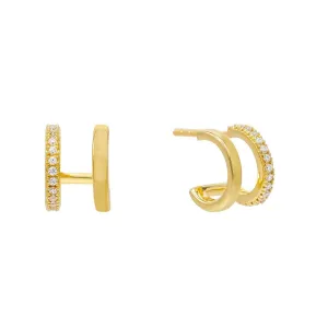 Double Row Solid / Pavé Huggie Earring