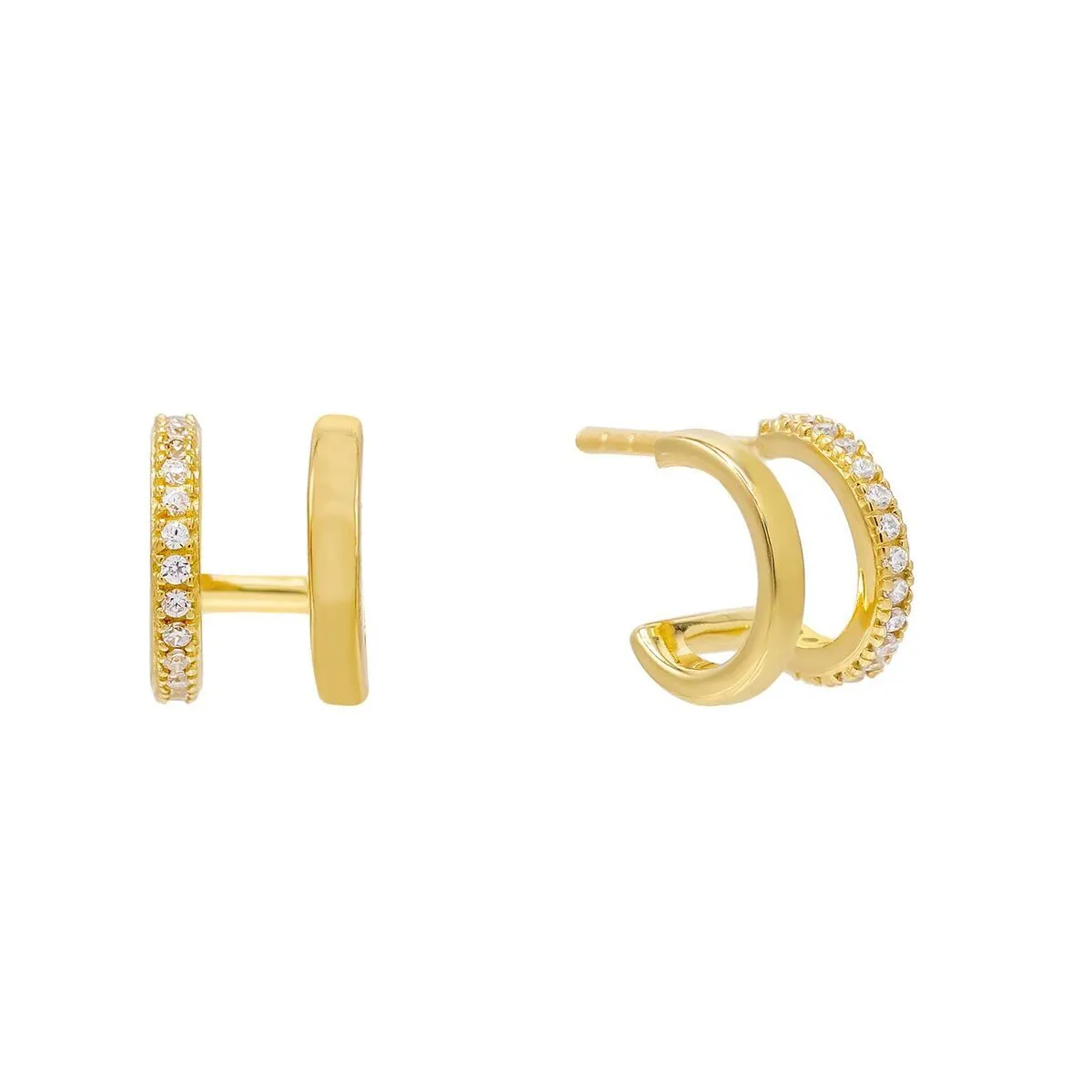 Double Row Solid / Pavé Huggie Earring