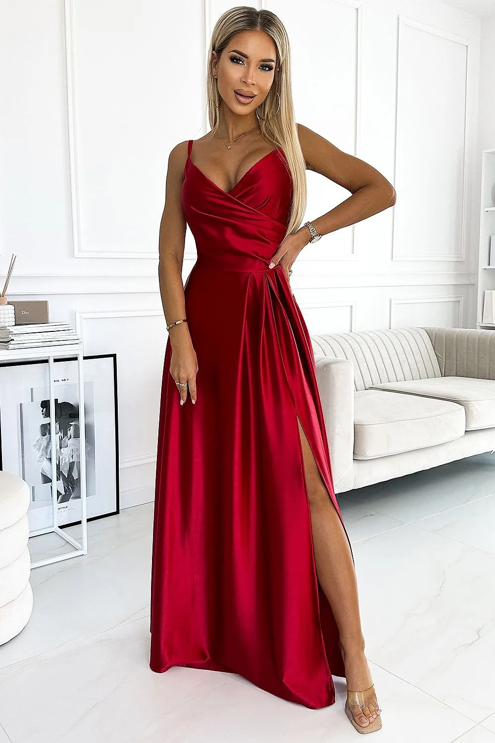 Elegant long shiny glittery evening dress