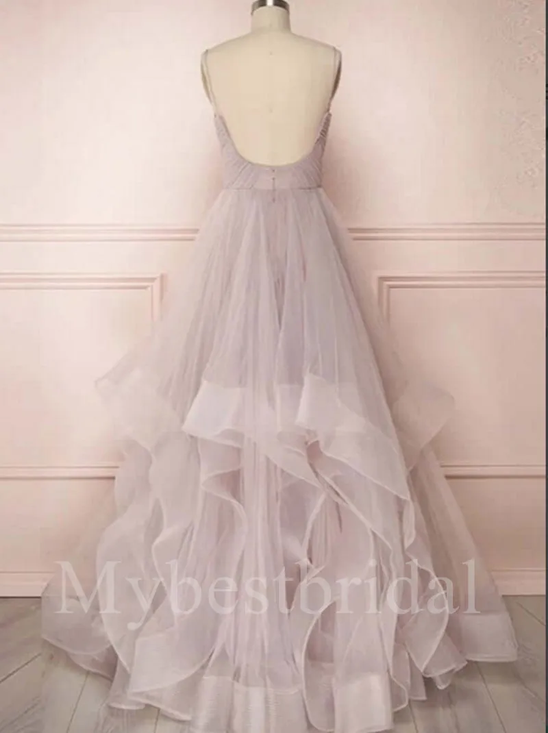 Elegant Spaghetti straps V-neck Sleeveless A-line Prom Dresses,PDS0587