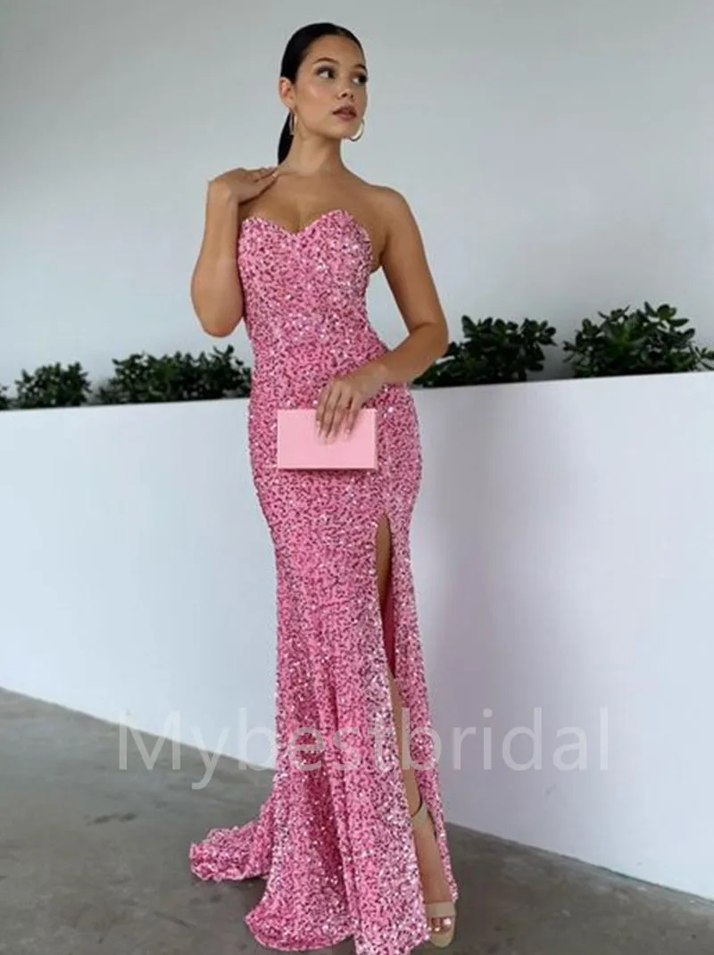 Elegant Sweetheart Sleeveless Side slit Mermaid Prom Dresses , PDS0340