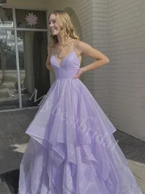 Elegant V-neck Spaghetti straps A-line Prom Dresses,PDS0841